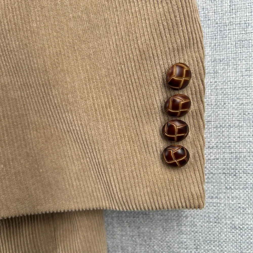 Chaps Mens 44R Corduroy Blazer Sport Coat Tan Beige Suede Elbow Patches Academia